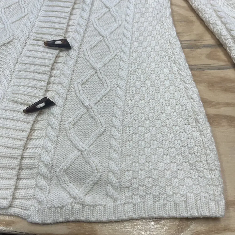 LL Bean Wool Blend Cardigan Cable Knit Fisherman Toggle Button Size Medium - Picture 8 of 13
